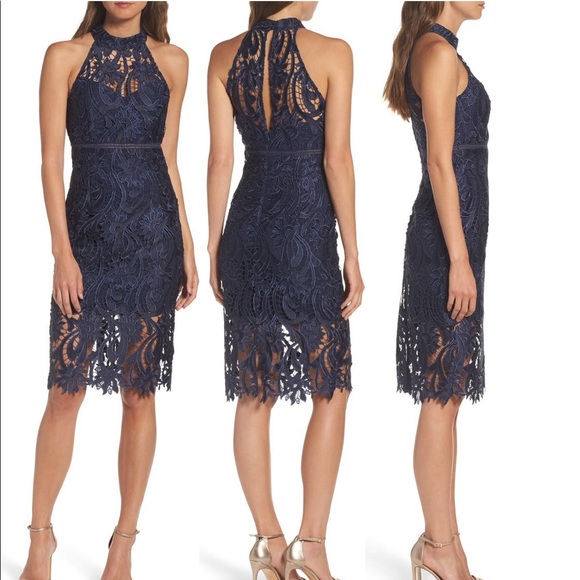 Bardot Isa Lace Halter Dress Navy XS - Picture 1 of 6